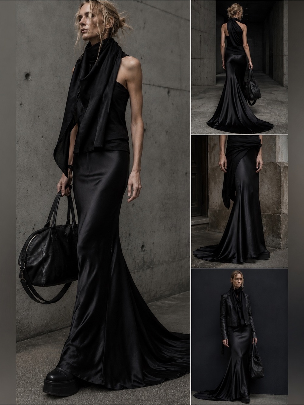 JS Collections Black Satin Bias Cut Maxi Skirt slight train NWT Size 4 Evening